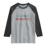 Morocco Raglan Shirt Heartbeat Green Star Patriotic Pride Gift for Proud Moroccan