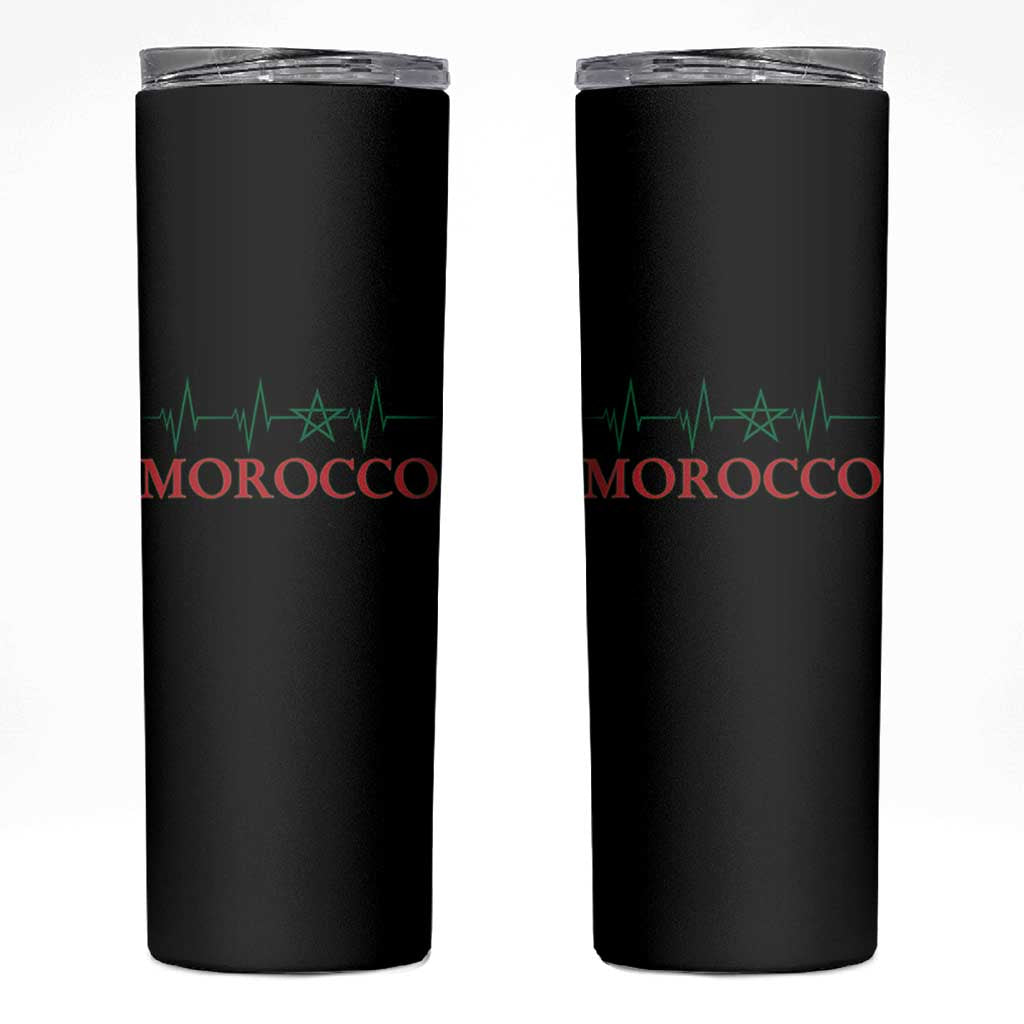 Morocco Skinny Tumbler Heartbeat Green Star Patriotic Pride Gift for Proud Moroccan