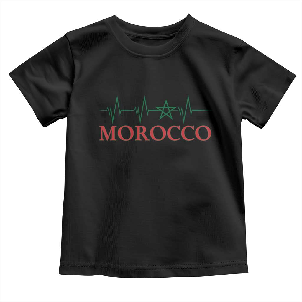 Morocco Toddler T Shirt Heartbeat Green Star Patriotic Pride Gift for Proud Moroccan