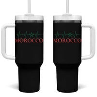 Morocco Tumbler With Handle Heartbeat Green Star Patriotic Pride Gift for Proud Moroccan