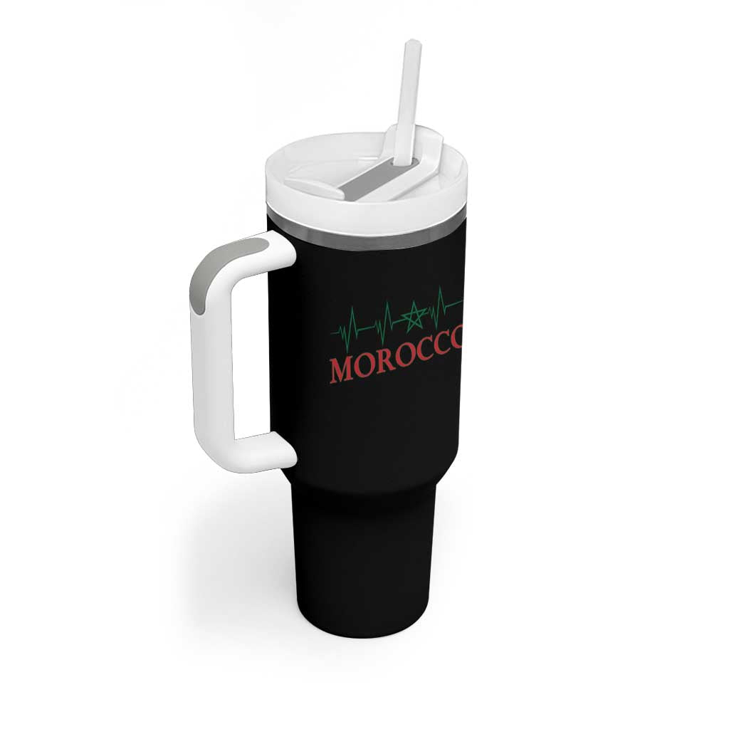 Morocco Tumbler With Handle Heartbeat Green Star Patriotic Pride Gift for Proud Moroccan