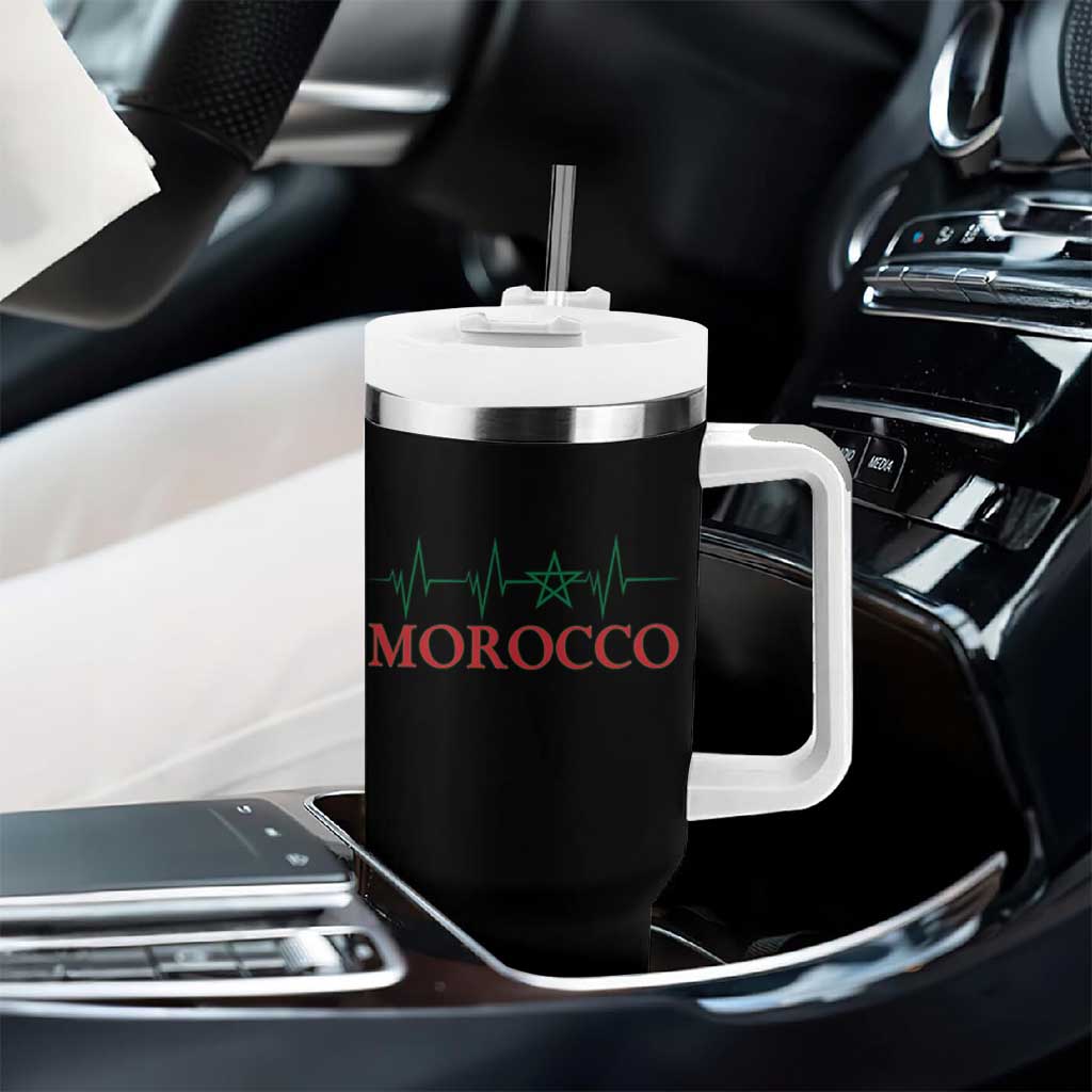 Morocco Tumbler With Handle Heartbeat Green Star Patriotic Pride Gift for Proud Moroccan