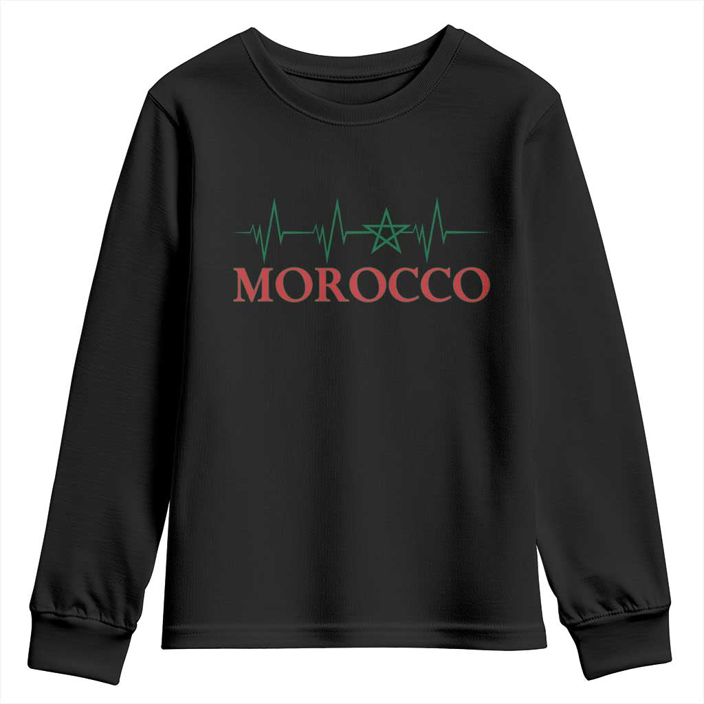 Morocco Youth Sweatshirt Heartbeat Green Star Patriotic Pride Gift for Proud Moroccan