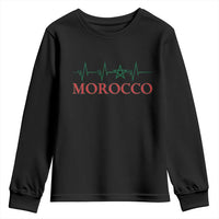 Morocco Youth Sweatshirt Heartbeat Green Star Patriotic Pride Gift for Proud Moroccan