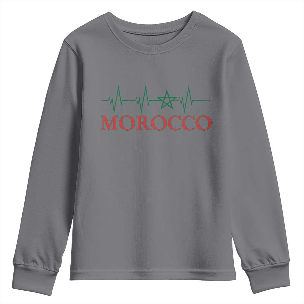 Morocco Youth Sweatshirt Heartbeat Green Star Patriotic Pride Gift for Proud Moroccan