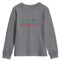 Morocco Youth Sweatshirt Heartbeat Green Star Patriotic Pride Gift for Proud Moroccan