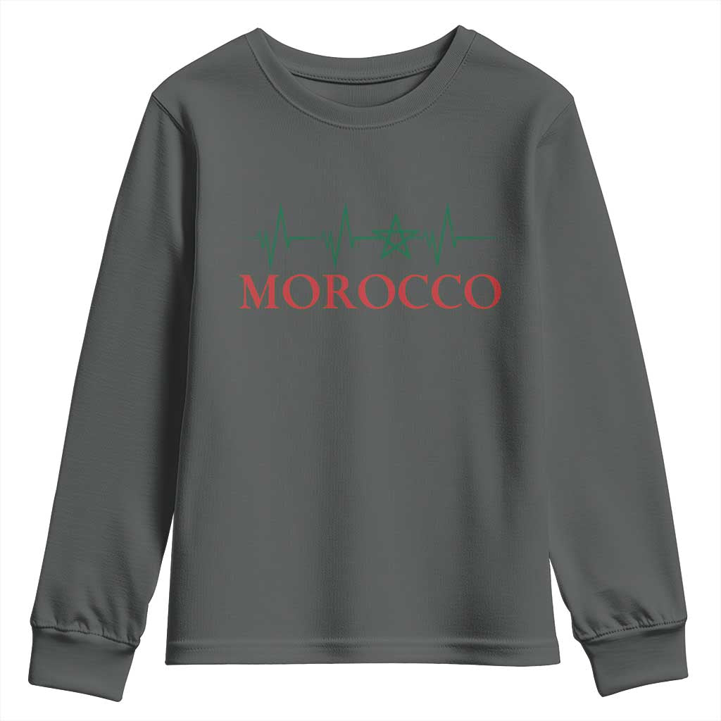 Morocco Youth Sweatshirt Heartbeat Green Star Patriotic Pride Gift for Proud Moroccan