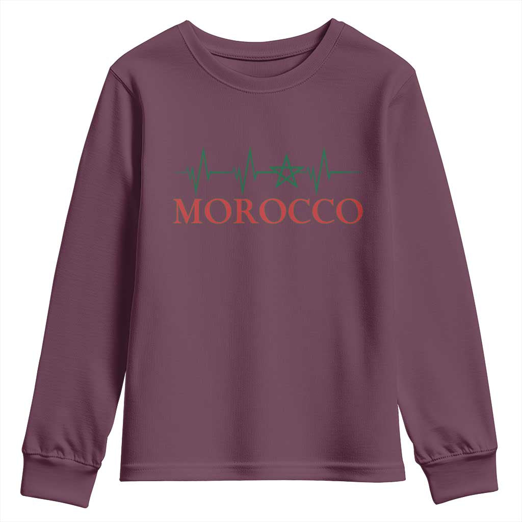 Morocco Youth Sweatshirt Heartbeat Green Star Patriotic Pride Gift for Proud Moroccan