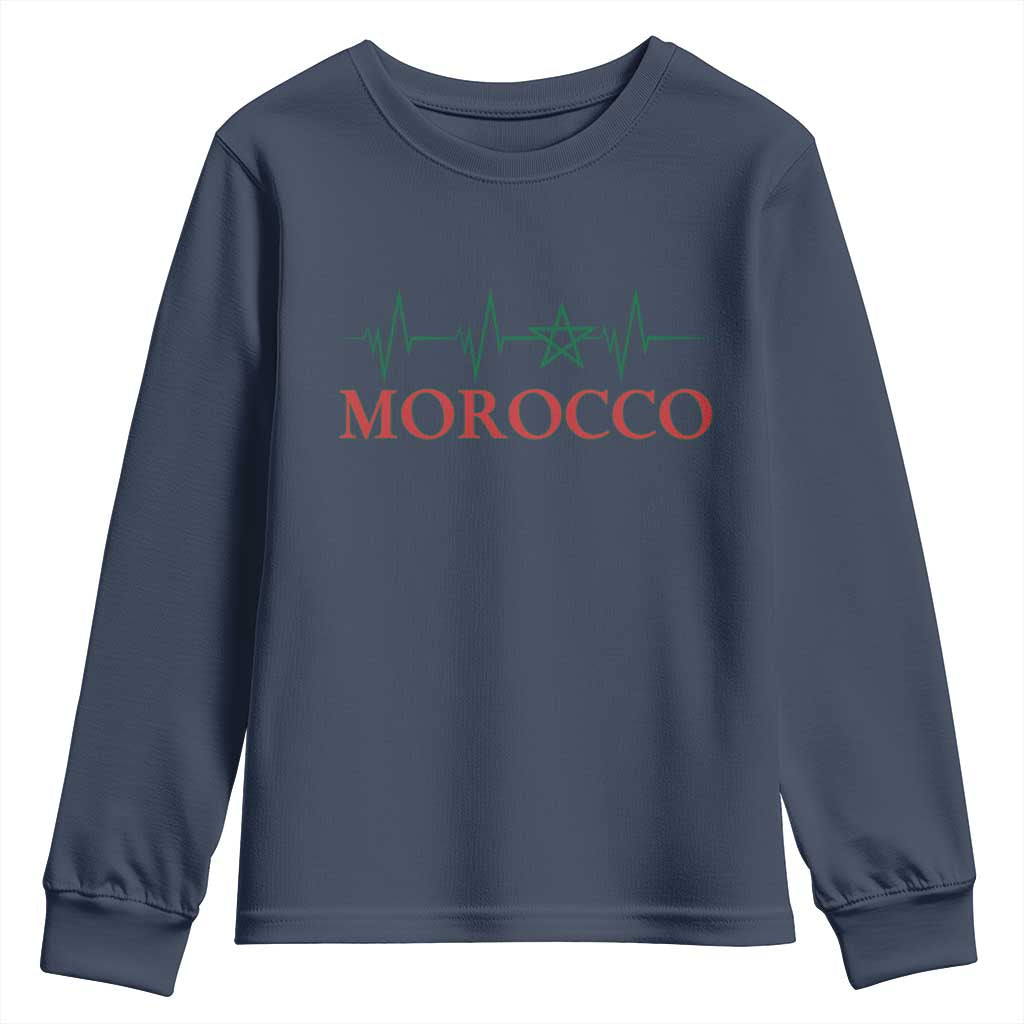 Morocco Youth Sweatshirt Heartbeat Green Star Patriotic Pride Gift for Proud Moroccan