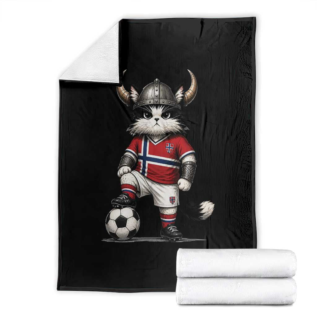Norway Soccer Fan Throw Blanket Cute Viking Cat Norwegian Flag Nordic Football Lovers
