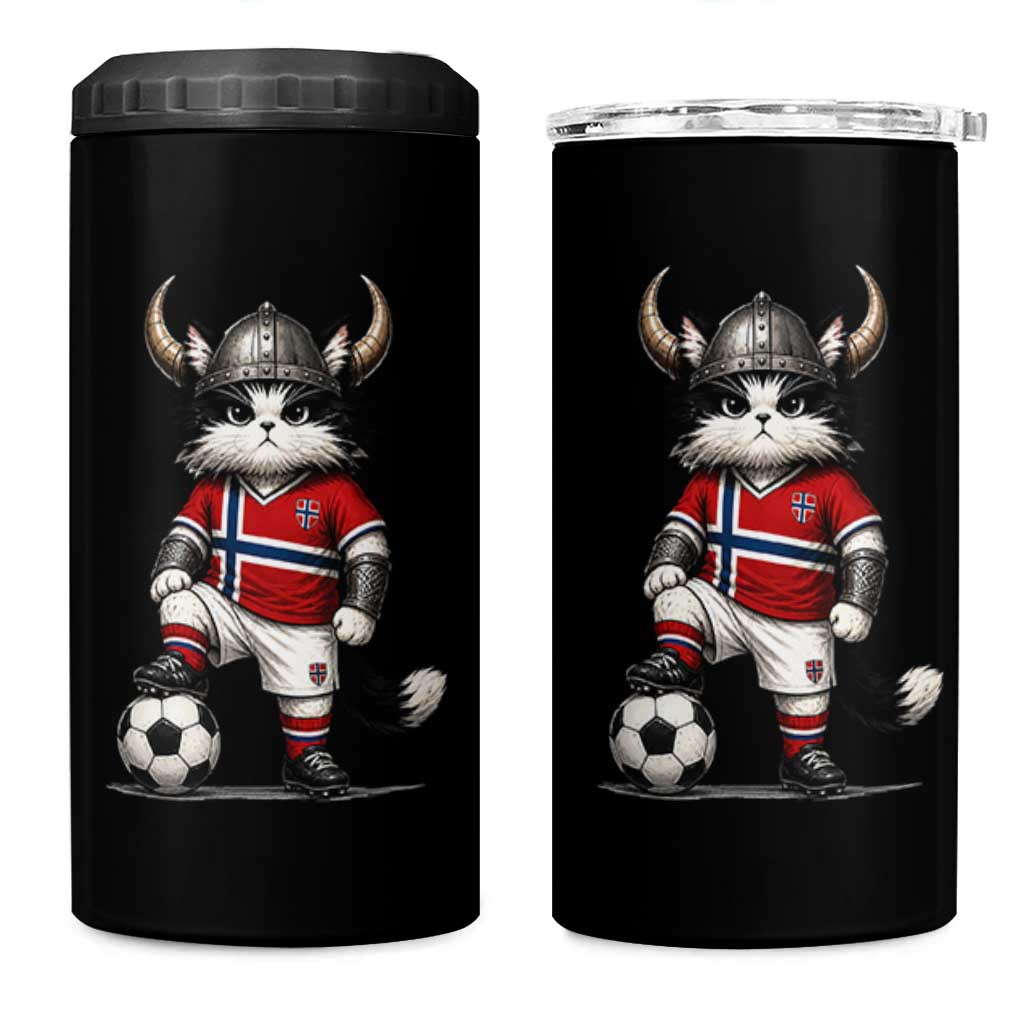 Norway Soccer Fan 4 in 1 Can Cooler Tumbler Cute Viking Cat Norwegian Flag Nordic Football Lovers