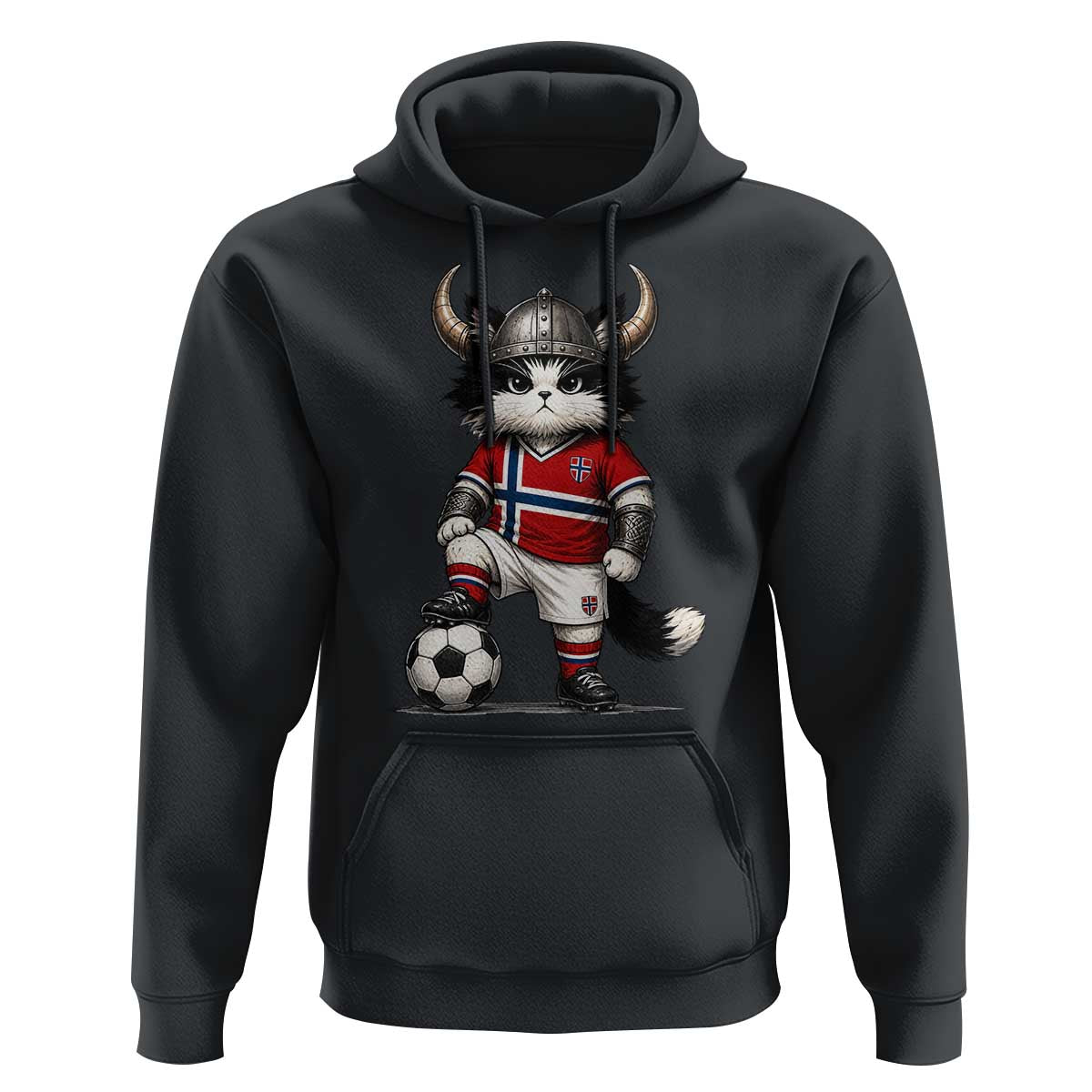 Norway Soccer Fan Hoodie Cute Viking Cat Norwegian Flag Nordic Football Lovers