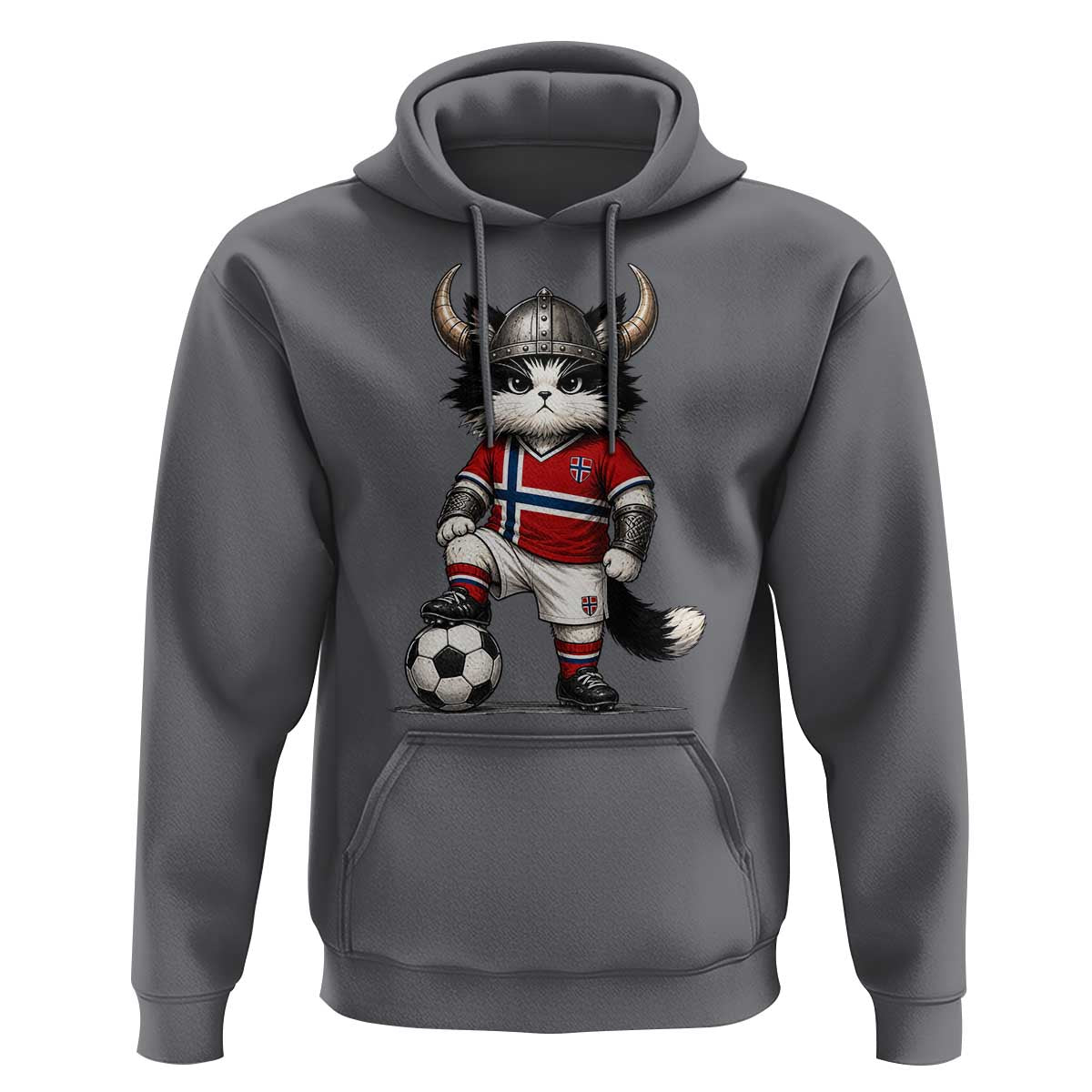 Norway Soccer Fan Hoodie Cute Viking Cat Norwegian Flag Nordic Football Lovers