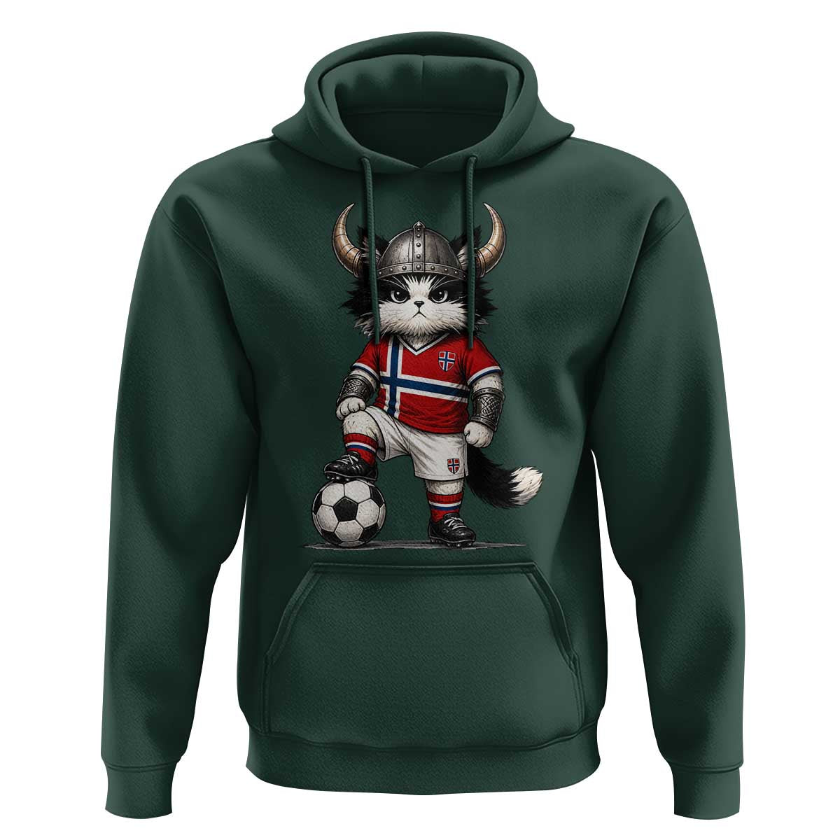 Norway Soccer Fan Hoodie Cute Viking Cat Norwegian Flag Nordic Football Lovers