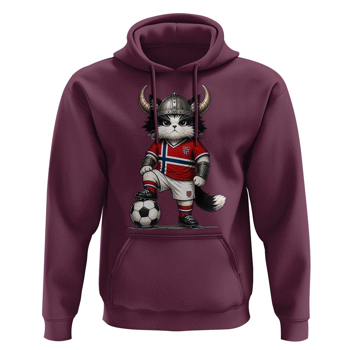 Norway Soccer Fan Hoodie Cute Viking Cat Norwegian Flag Nordic Football Lovers
