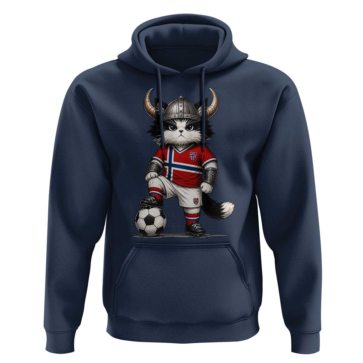 Norway Soccer Fan Hoodie Cute Viking Cat Norwegian Flag Nordic Football Lovers