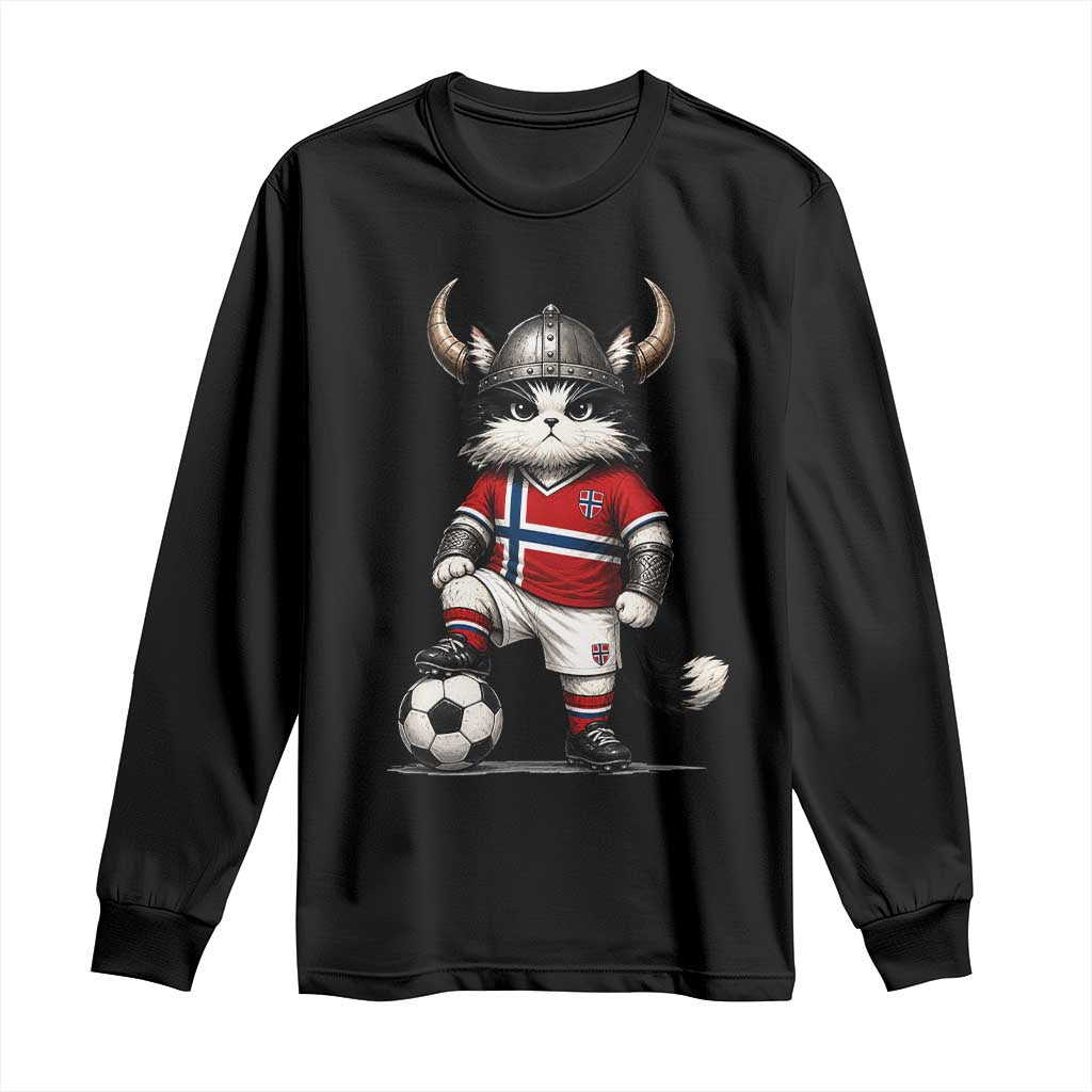 Norway Soccer Fan Long Sleeve Shirt Cute Viking Cat Norwegian Flag Nordic Football Lovers