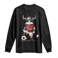 Norway Soccer Fan Long Sleeve Shirt Cute Viking Cat Norwegian Flag Nordic Football Lovers