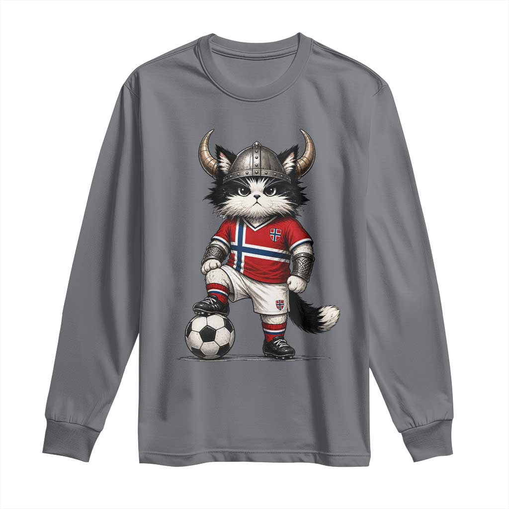 Norway Soccer Fan Long Sleeve Shirt Cute Viking Cat Norwegian Flag Nordic Football Lovers