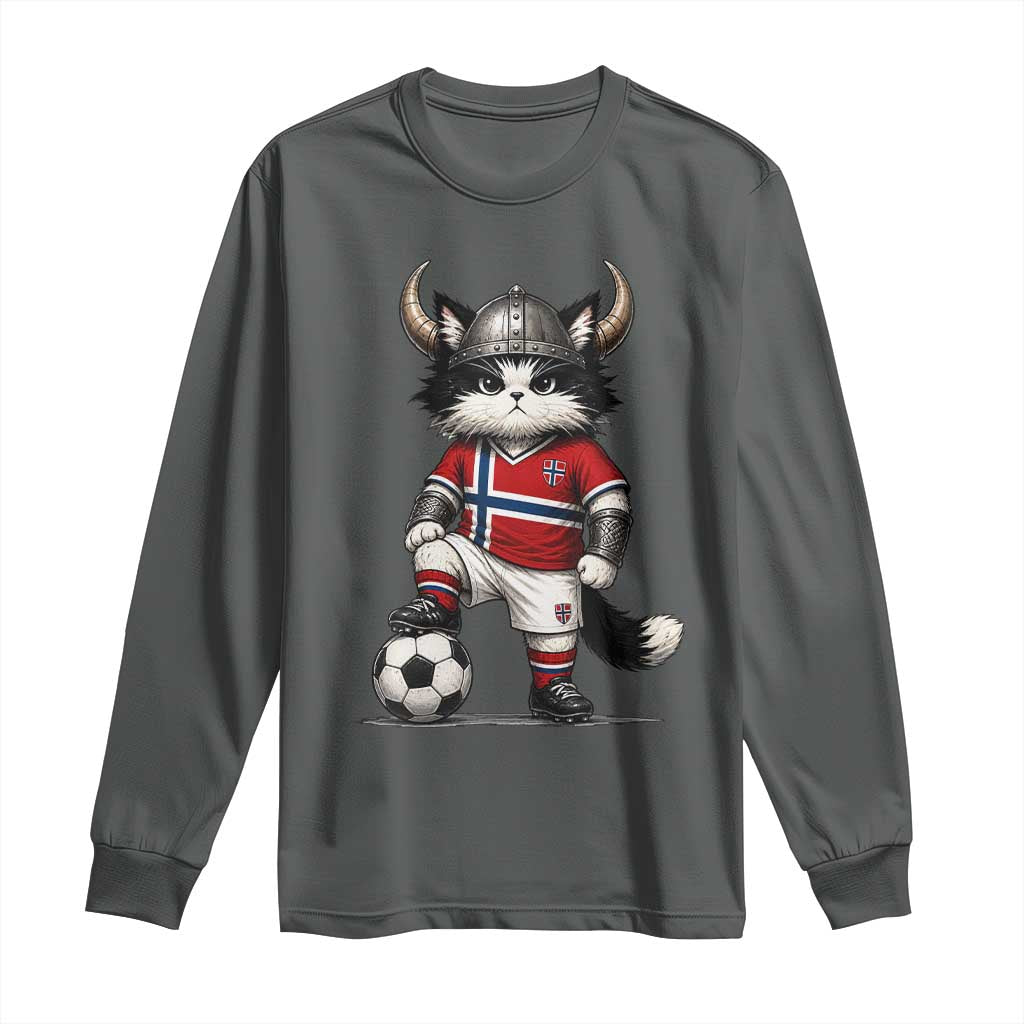 Norway Soccer Fan Long Sleeve Shirt Cute Viking Cat Norwegian Flag Nordic Football Lovers