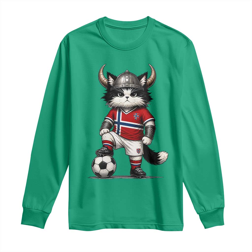 Norway Soccer Fan Long Sleeve Shirt Cute Viking Cat Norwegian Flag Nordic Football Lovers