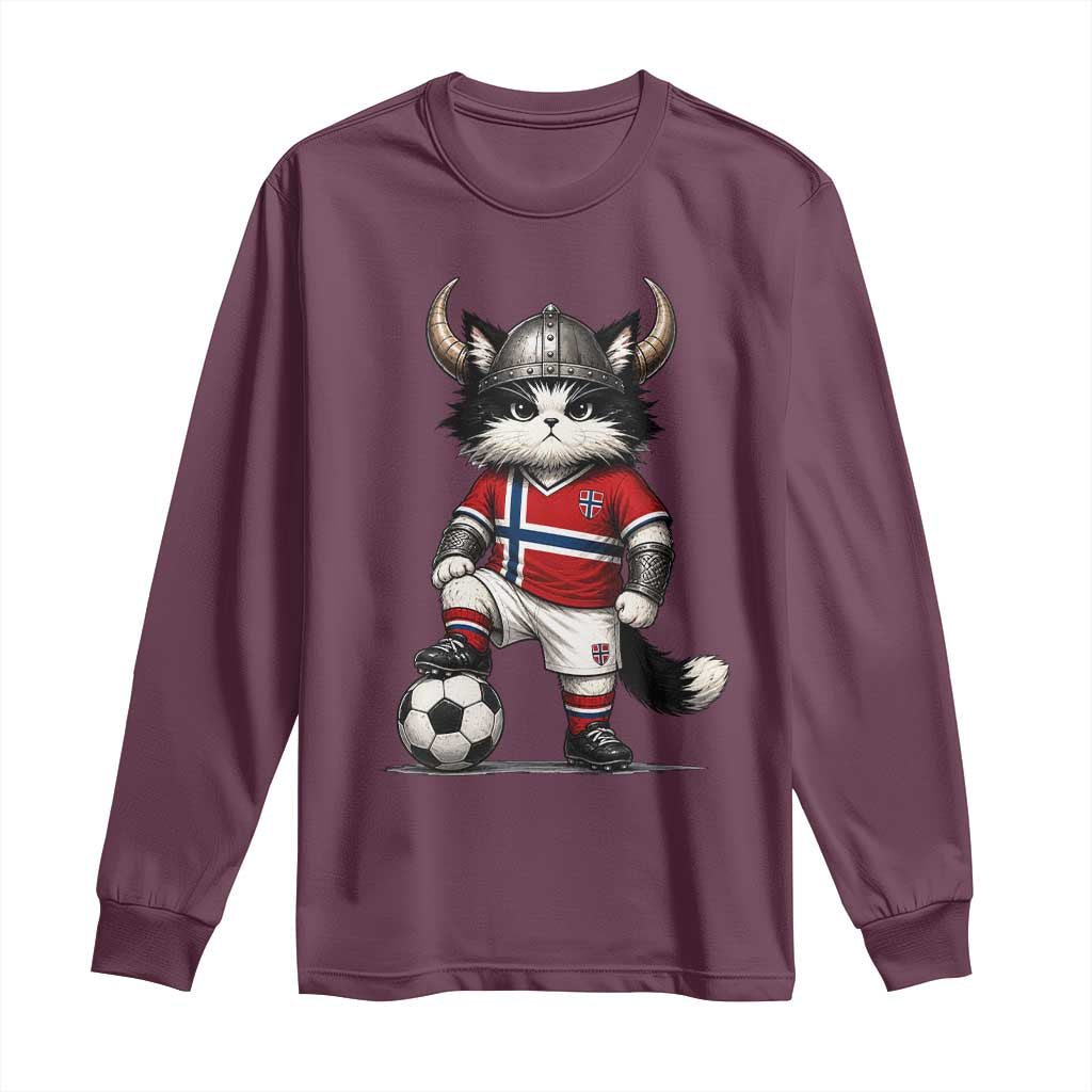 Norway Soccer Fan Long Sleeve Shirt Cute Viking Cat Norwegian Flag Nordic Football Lovers
