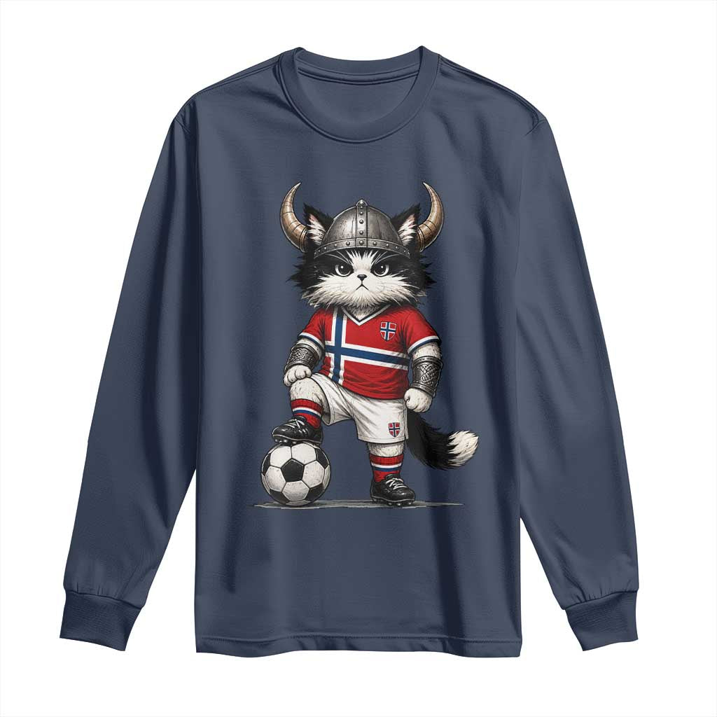 Norway Soccer Fan Long Sleeve Shirt Cute Viking Cat Norwegian Flag Nordic Football Lovers