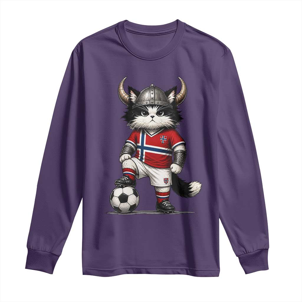 Norway Soccer Fan Long Sleeve Shirt Cute Viking Cat Norwegian Flag Nordic Football Lovers
