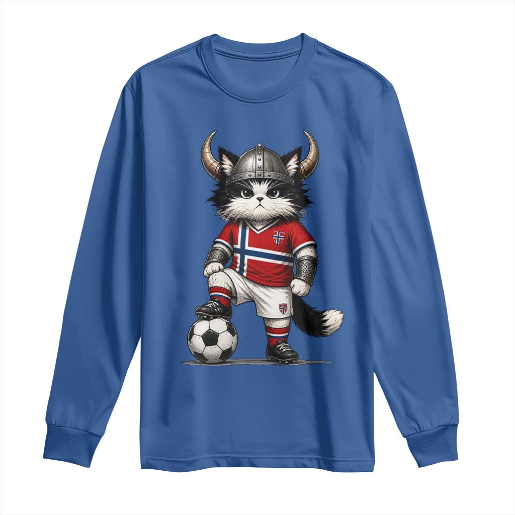 Norway Soccer Fan Long Sleeve Shirt Cute Viking Cat Norwegian Flag Nordic Football Lovers