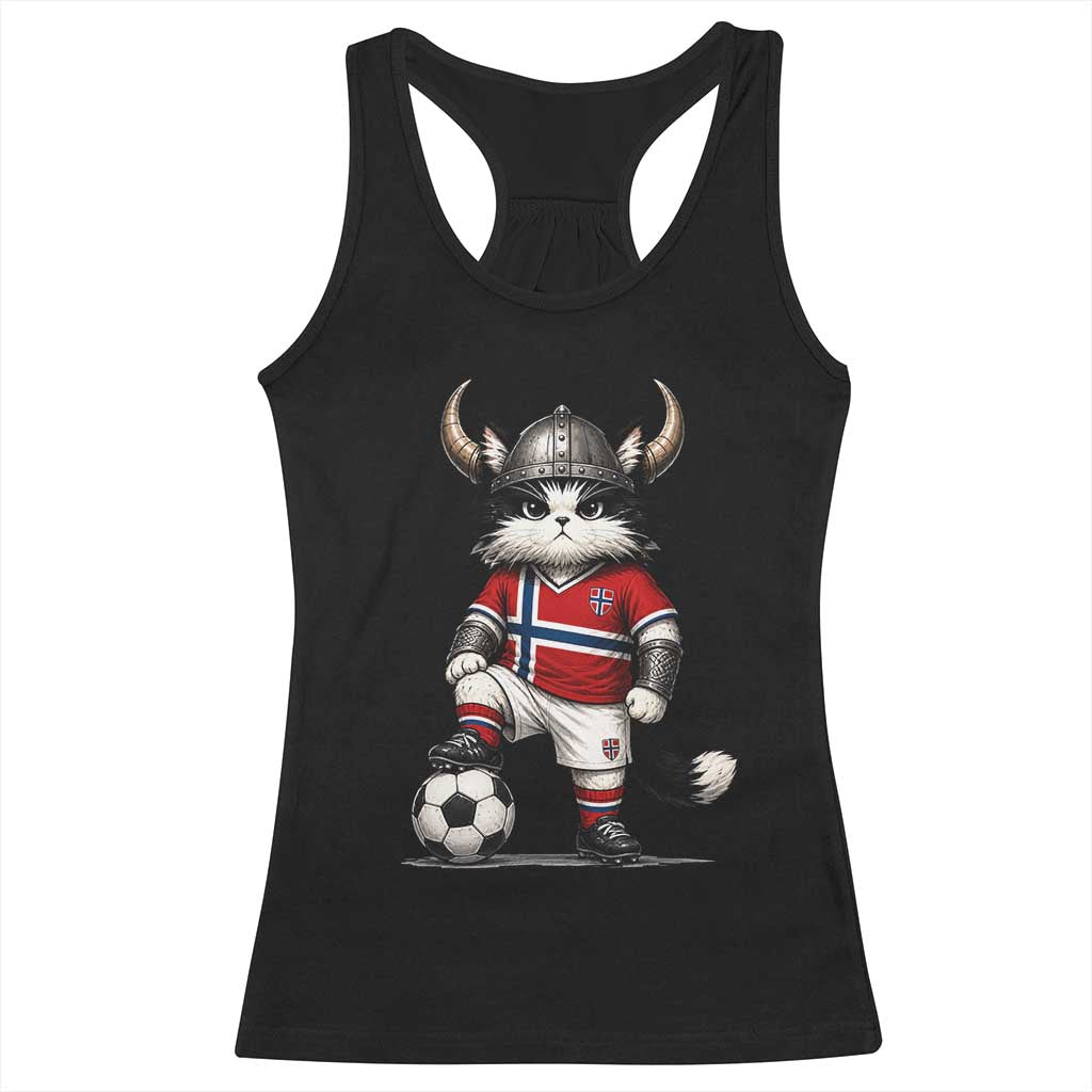 Norway Soccer Fan Racerback Tank Top Cute Viking Cat Norwegian Flag Nordic Football Lovers