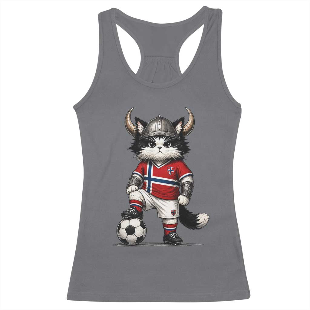 Norway Soccer Fan Racerback Tank Top Cute Viking Cat Norwegian Flag Nordic Football Lovers