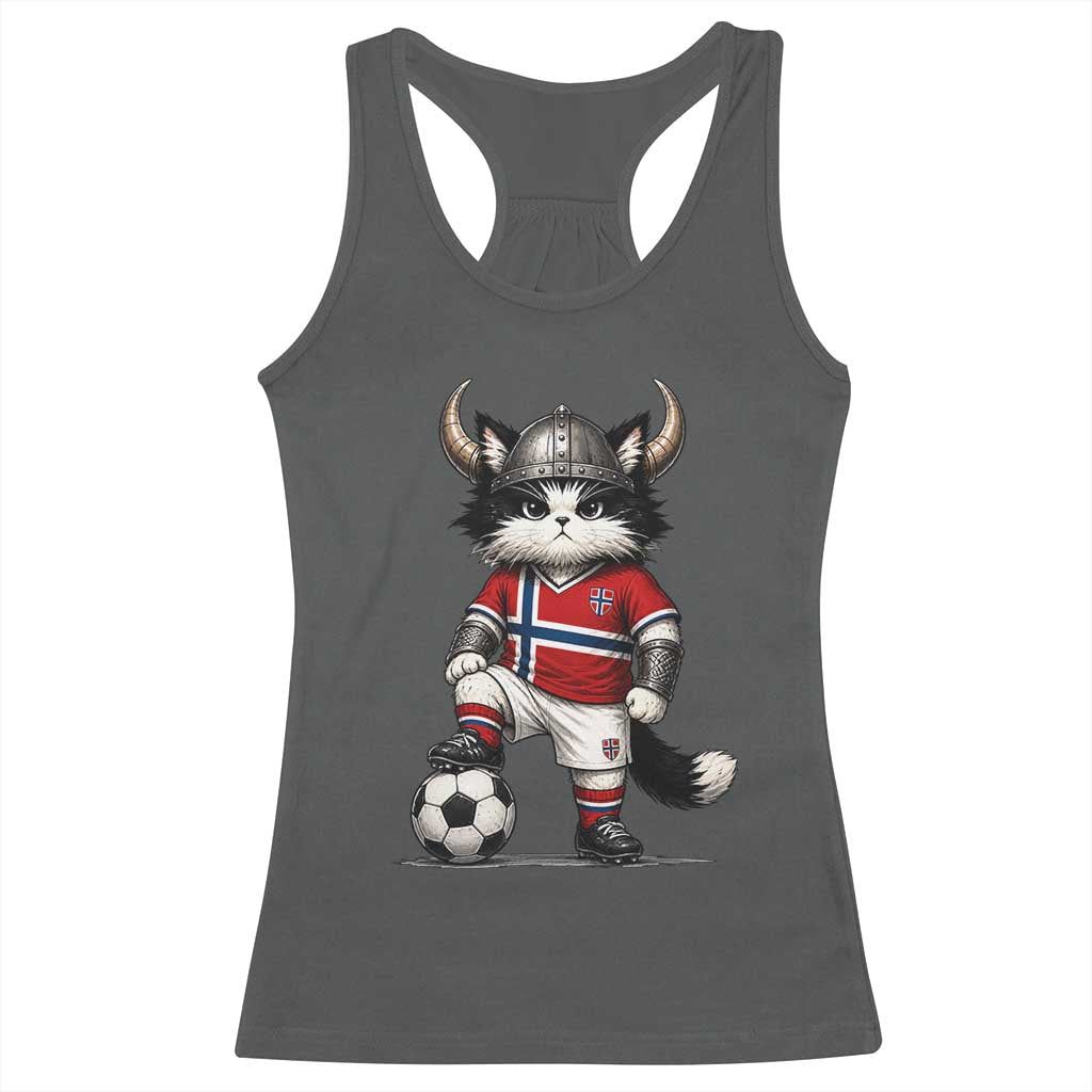 Norway Soccer Fan Racerback Tank Top Cute Viking Cat Norwegian Flag Nordic Football Lovers