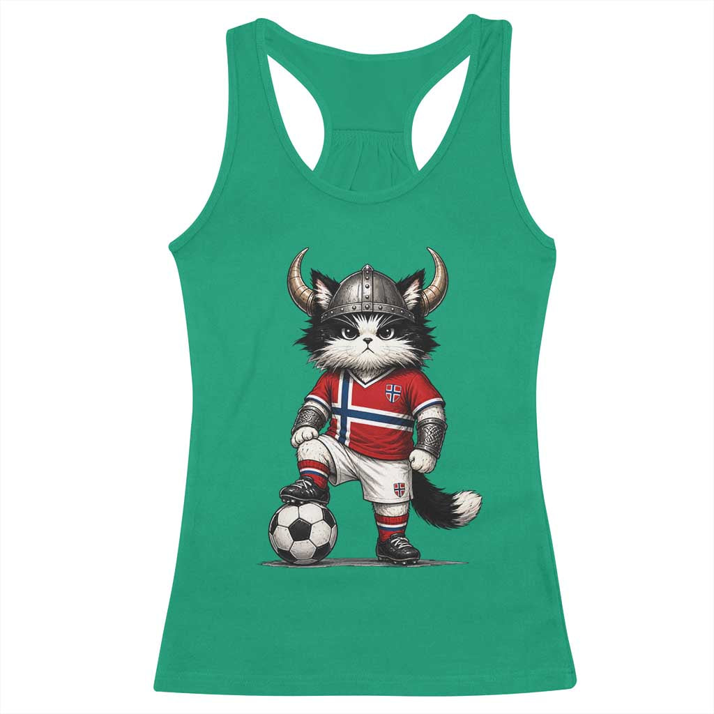 Norway Soccer Fan Racerback Tank Top Cute Viking Cat Norwegian Flag Nordic Football Lovers