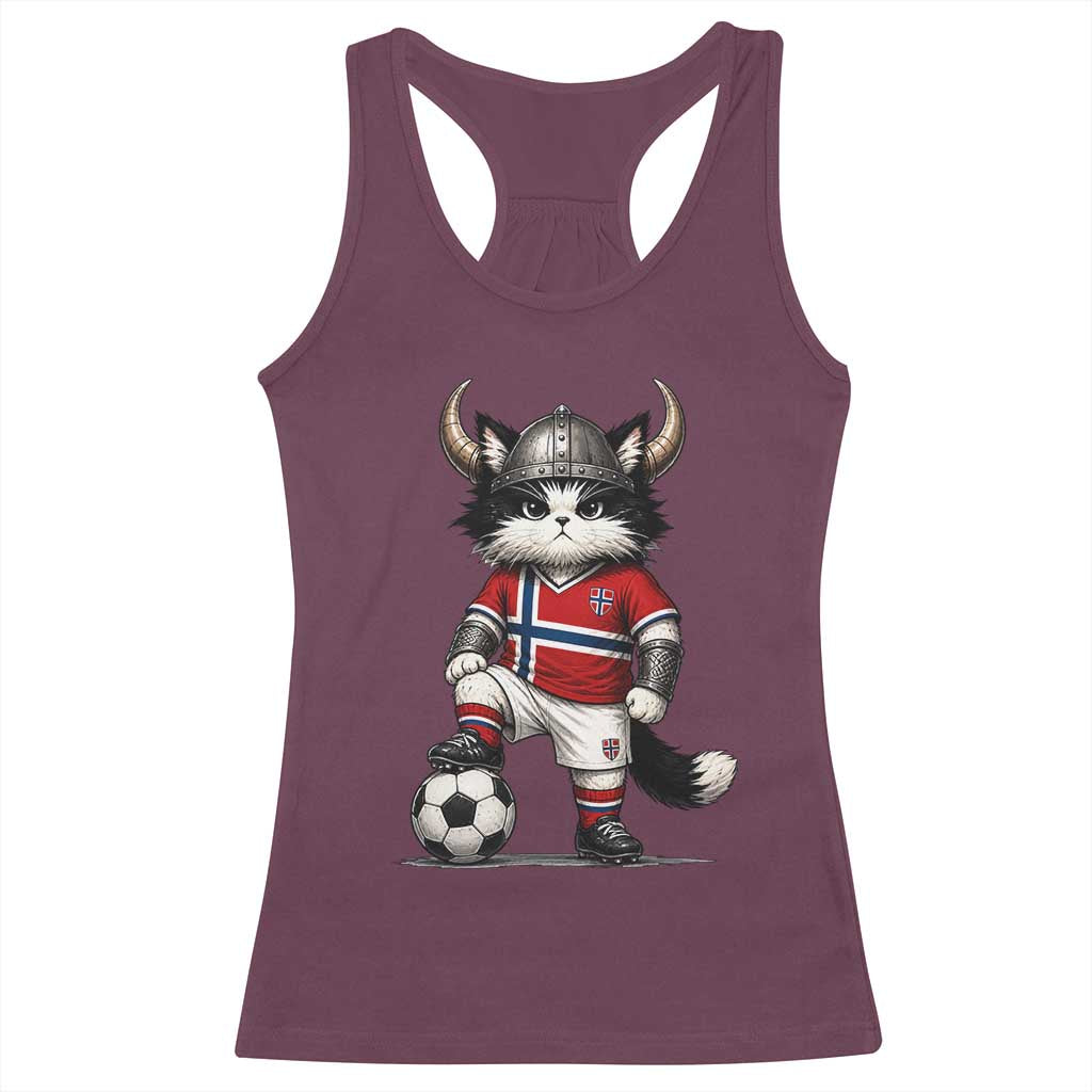 Norway Soccer Fan Racerback Tank Top Cute Viking Cat Norwegian Flag Nordic Football Lovers
