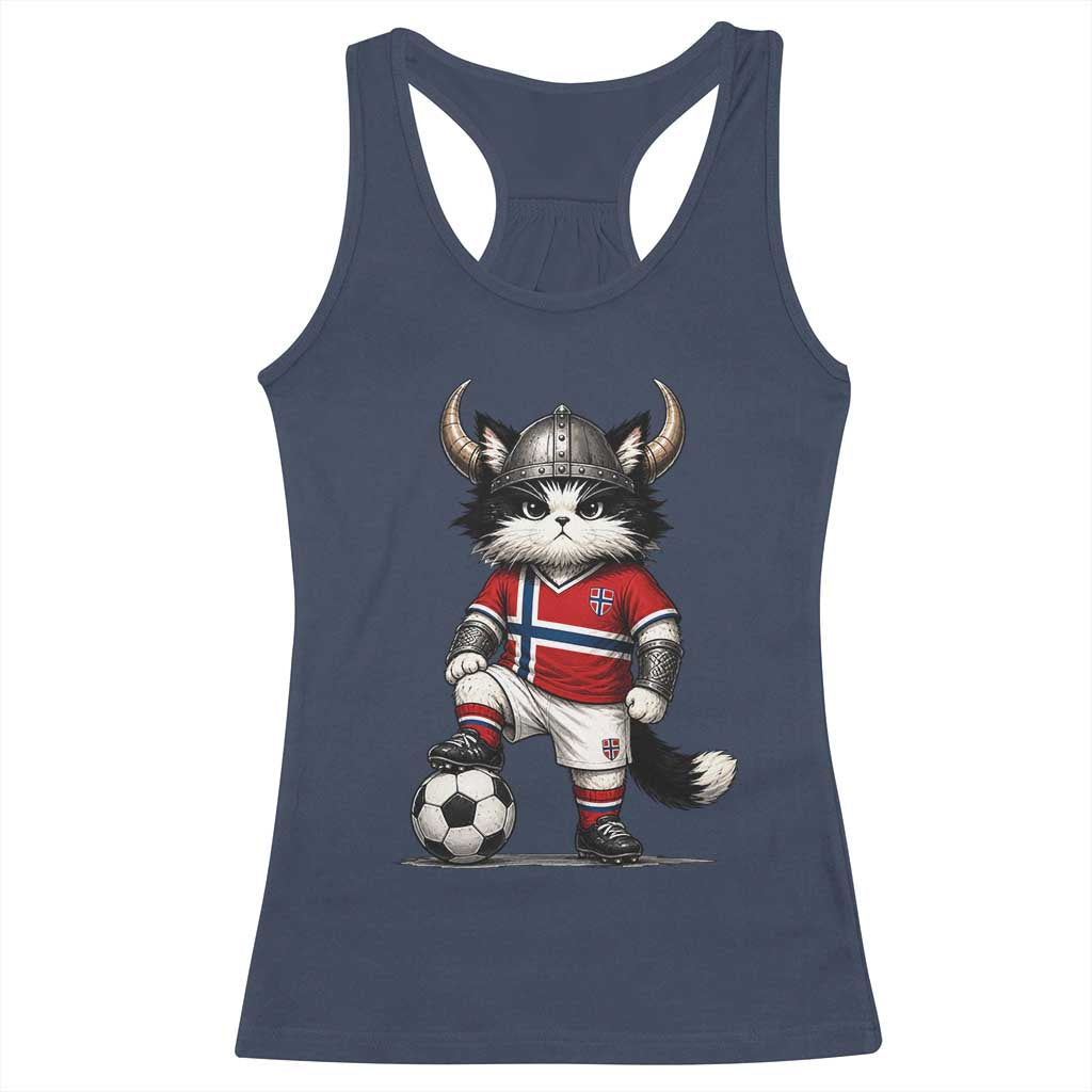 Norway Soccer Fan Racerback Tank Top Cute Viking Cat Norwegian Flag Nordic Football Lovers