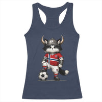 Norway Soccer Fan Racerback Tank Top Cute Viking Cat Norwegian Flag Nordic Football Lovers