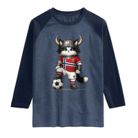 Norway Soccer Fan Raglan Shirt Cute Viking Cat Norwegian Flag Nordic Football Lovers