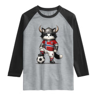 Norway Soccer Fan Raglan Shirt Cute Viking Cat Norwegian Flag Nordic Football Lovers