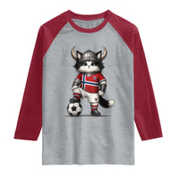 Norway Soccer Fan Raglan Shirt Cute Viking Cat Norwegian Flag Nordic Football Lovers