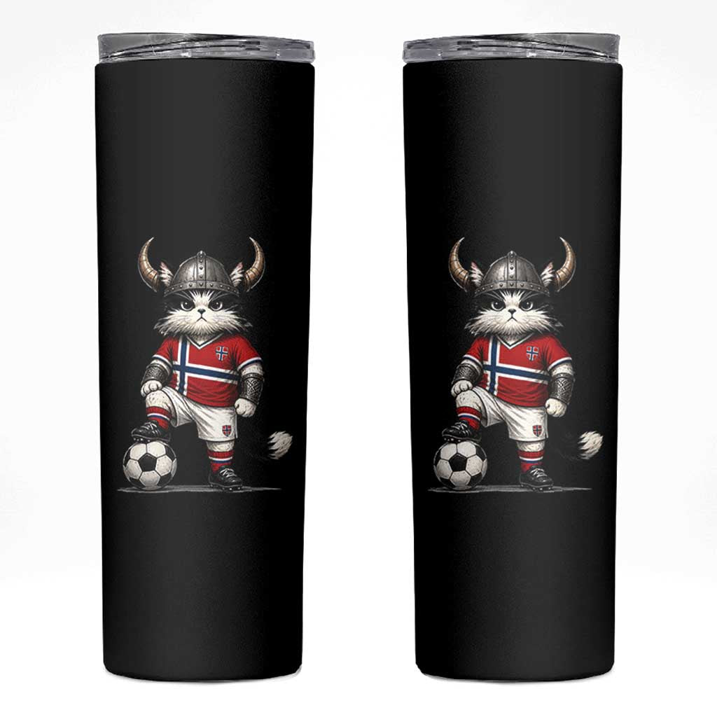 Norway Soccer Fan Skinny Tumbler Cute Viking Cat Norwegian Flag Nordic Football Lovers