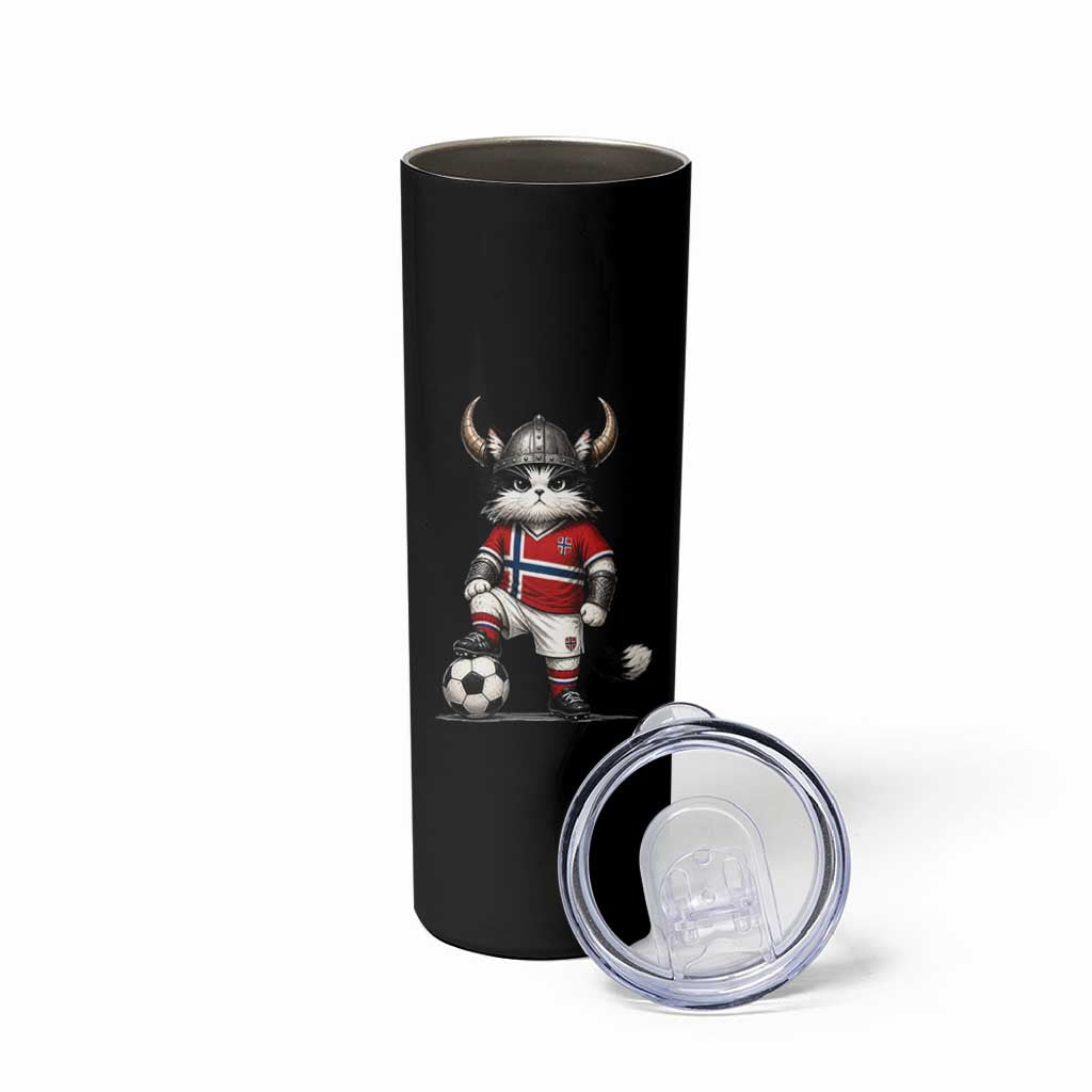 Norway Soccer Fan Skinny Tumbler Cute Viking Cat Norwegian Flag Nordic Football Lovers