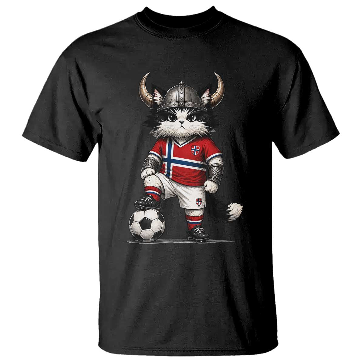 Norway Soccer Fan T Shirt Cute Viking Cat Norwegian Flag Nordic Football Lovers