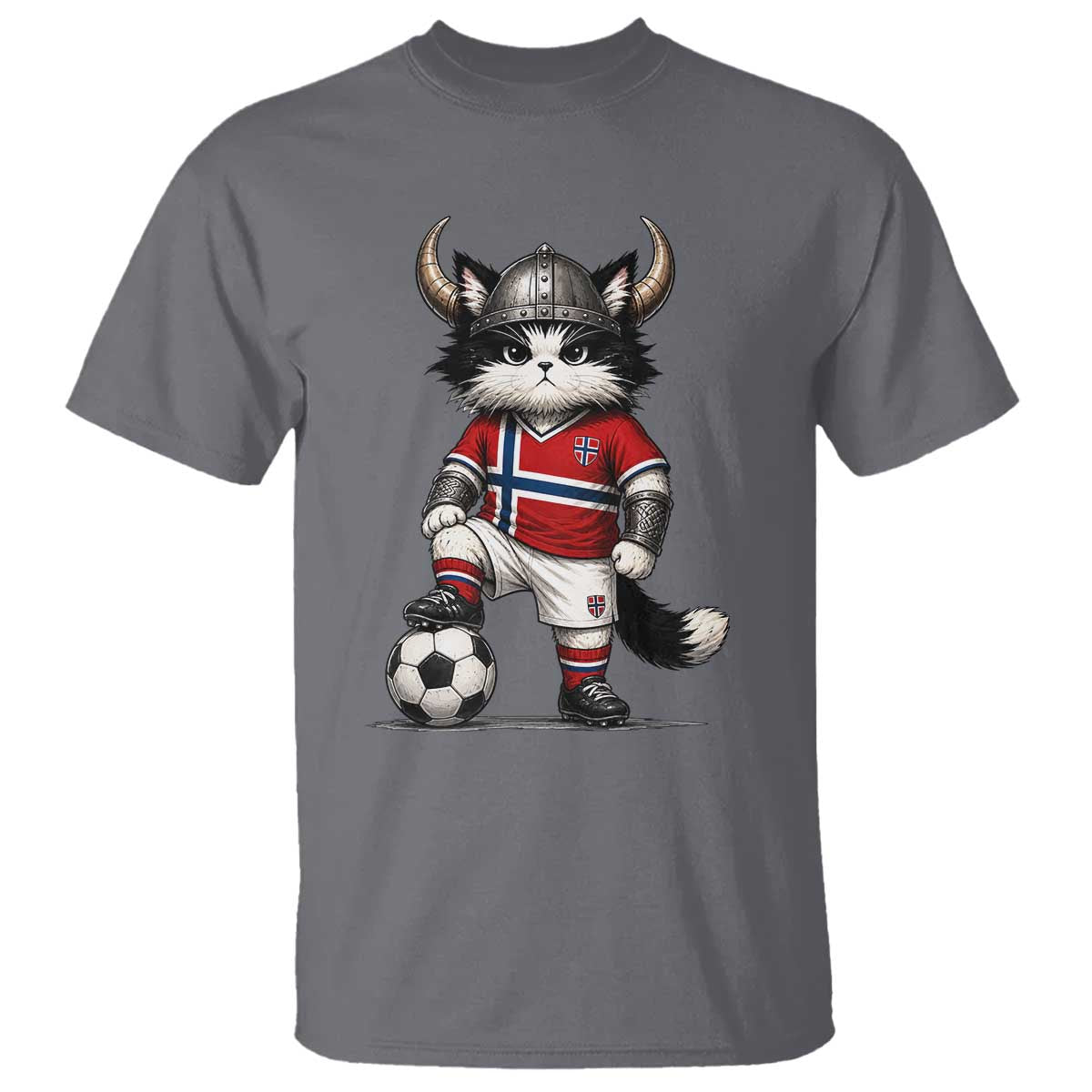 Norway Soccer Fan T Shirt Cute Viking Cat Norwegian Flag Nordic Football Lovers