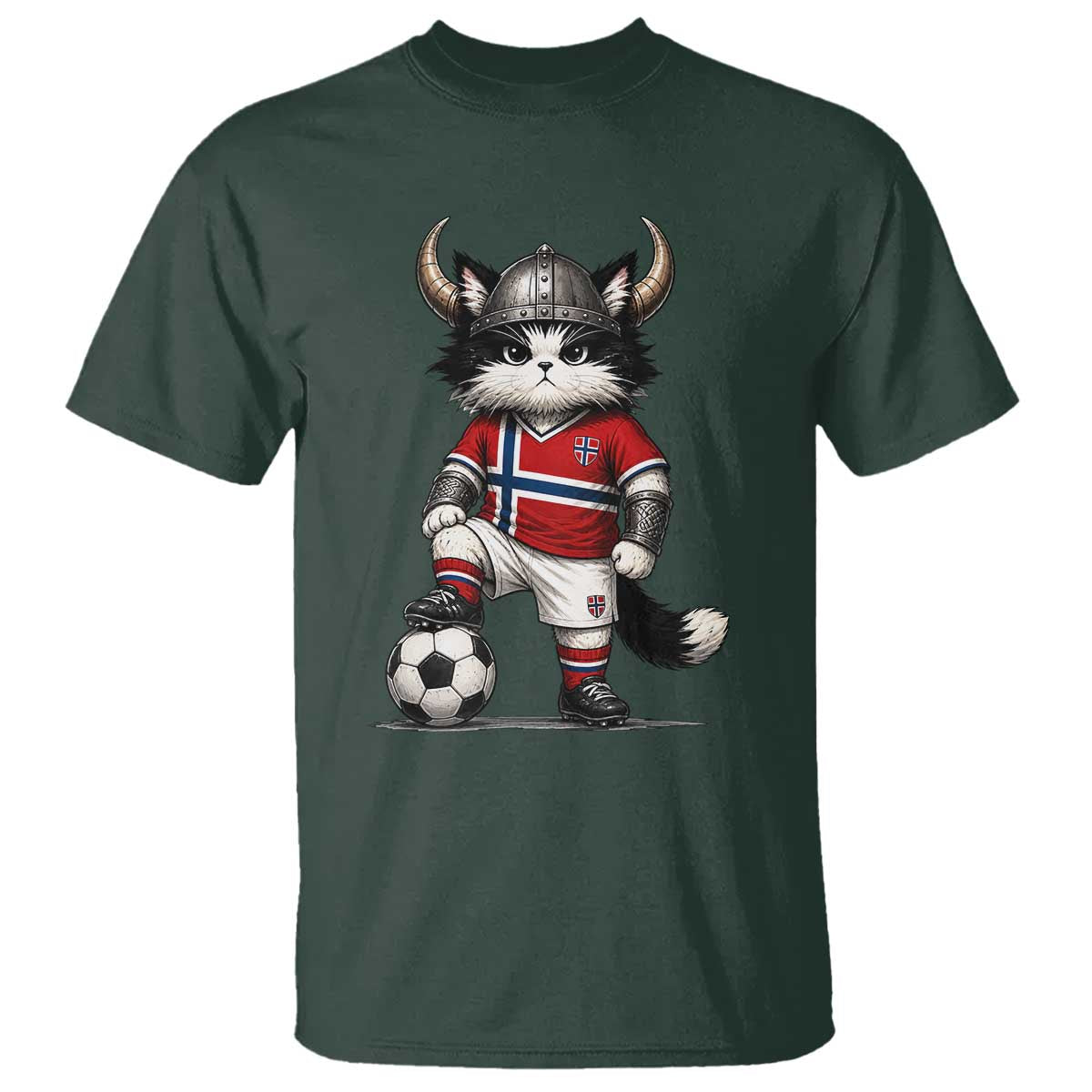 Norway Soccer Fan T Shirt Cute Viking Cat Norwegian Flag Nordic Football Lovers