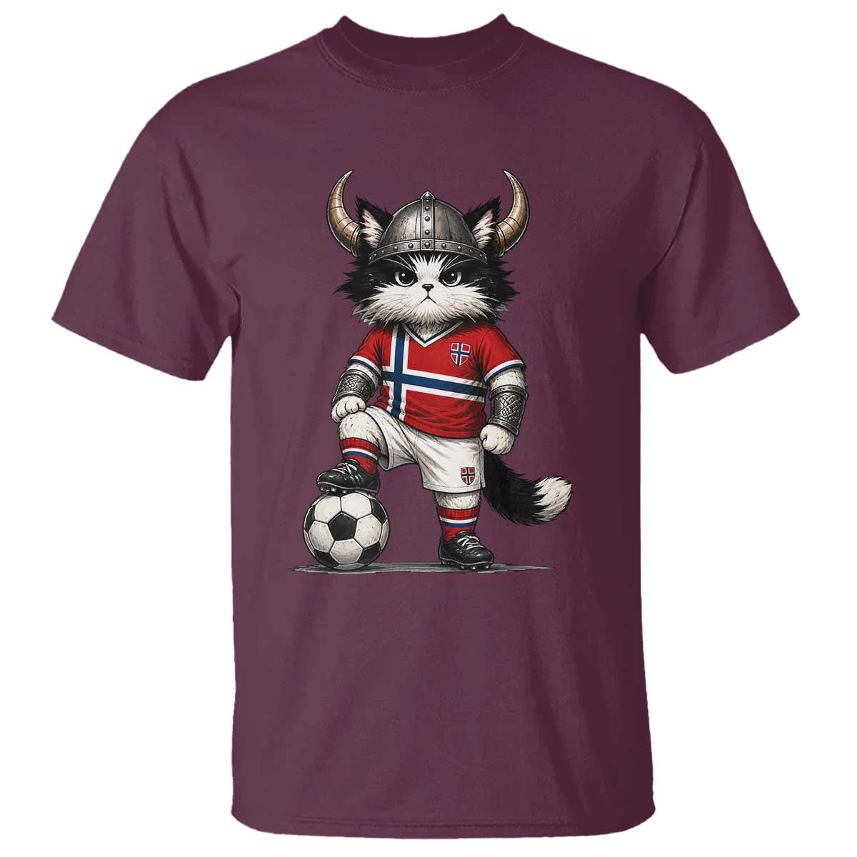 Norway Soccer Fan T Shirt Cute Viking Cat Norwegian Flag Nordic Football Lovers