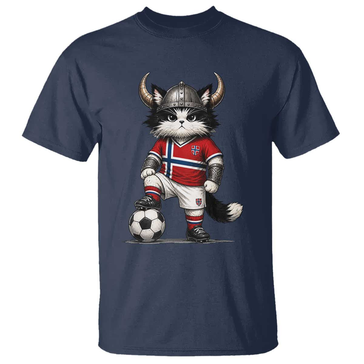 Norway Soccer Fan T Shirt Cute Viking Cat Norwegian Flag Nordic Football Lovers