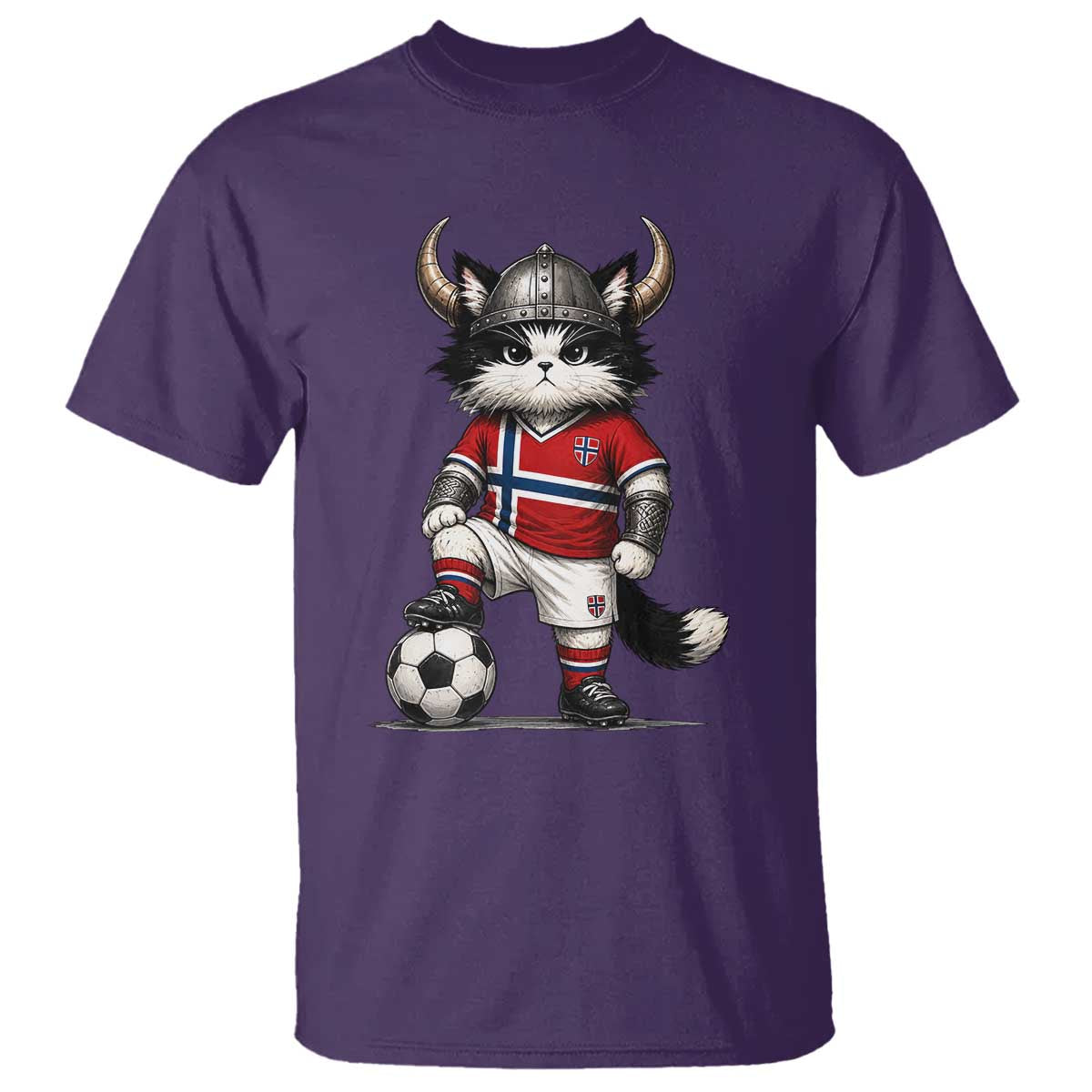 Norway Soccer Fan T Shirt Cute Viking Cat Norwegian Flag Nordic Football Lovers