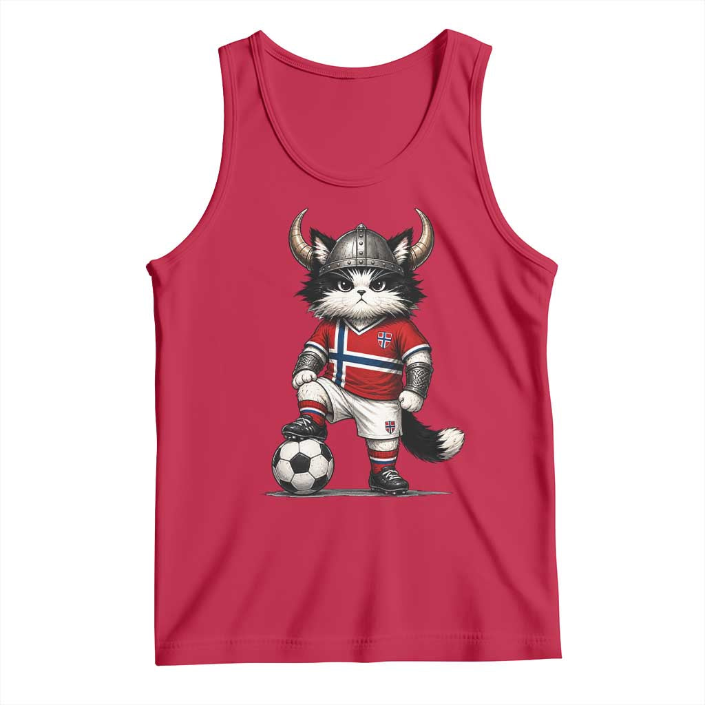 Norway Soccer Fan Tank Top Cute Viking Cat Norwegian Flag Nordic Football Lovers