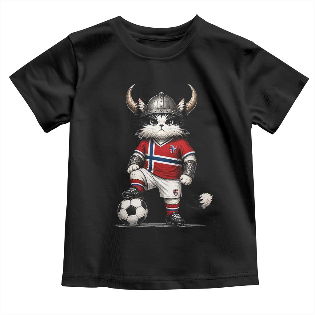 Norway Soccer Fan Toddler T Shirt Cute Viking Cat Norwegian Flag Nordic Football Lovers