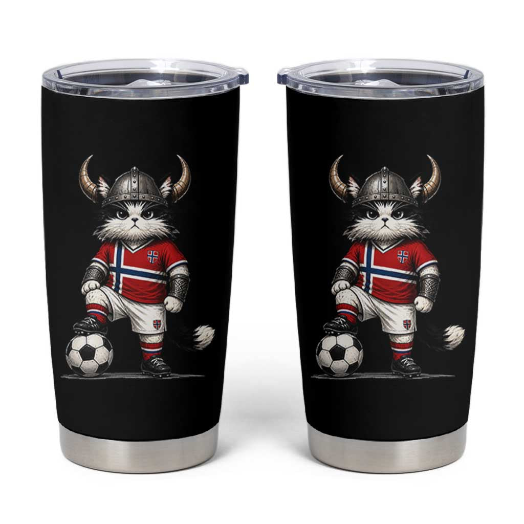 Norway Soccer Fan Tumbler Cup Cute Viking Cat Norwegian Flag Nordic Football Lovers
